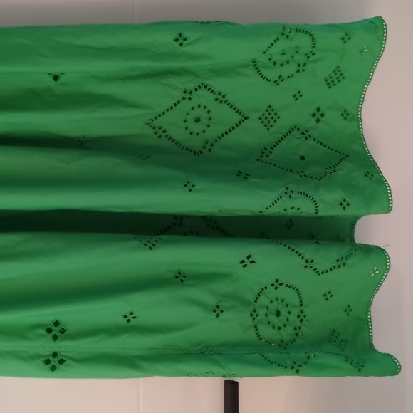 Ganni Backless Shereed Broderie Anglese Kelly Green Smocked Eyelet Midi Dress - Picture 12 of 13